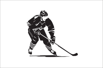 Ice Hockey Player Silhouette vector illustration on white background. Ice hockey player, isolated vector silhouette.