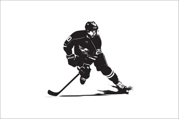 Obraz premium Ice Hockey Player Silhouette vector illustration on white background. Ice hockey player, isolated vector silhouette.