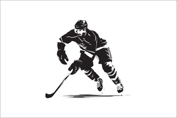 Ice Hockey Player Silhouette vector illustration on white background. Ice hockey player, isolated vector silhouette.