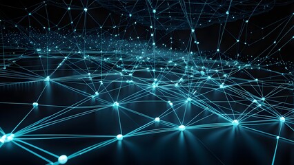 Obraz premium A blue and white image of a network of lines and dots