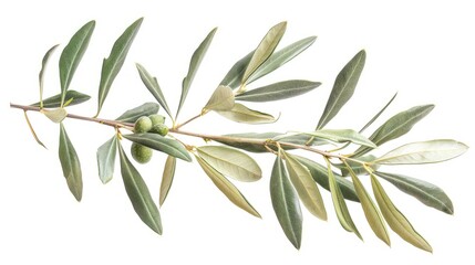 branch of a olive tree with leaves isolated on white  background