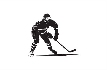 Ice Hockey Player Silhouette vector illustration on white background. Ice hockey player, isolated vector silhouette.