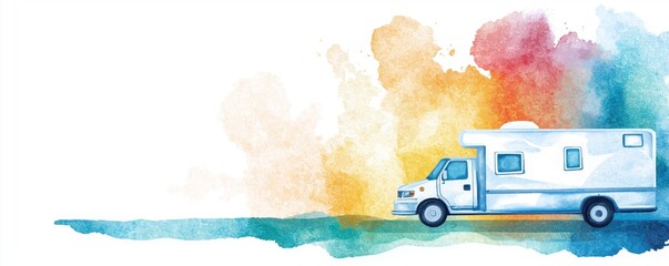 Healthcare outreach, mobile clinic serving community, accessible care, Watercolor style