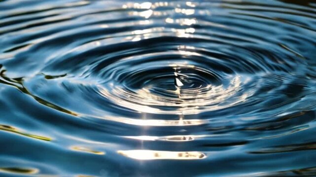 Clear blue water drop with rings and small waves