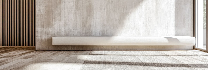 Empty room in a luxury property with large windows and earthy tones. Minimalist Real Estate interior design composition.