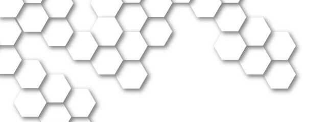 Vector technology background with hexagon concept design. Embossed Hexagon , honeycomb white shadow. Luxury White 3D futuristic honeycomb mosaic white background.