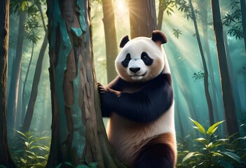 Obraz premium panda bear with bamboo