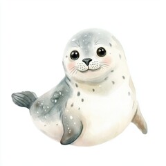 Adorable Watercolor Baby Seal Illustration - Nursery Art with Animal Element in Pastel Colors on White Background