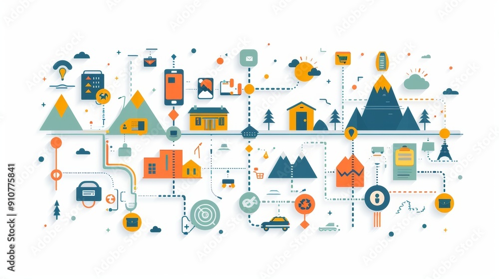 Poster cartoon vector customer journey map highlighting touchpoints and interactions
