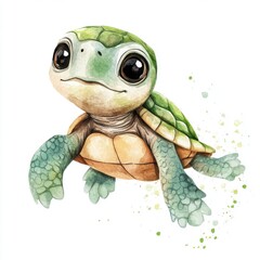 Fototapeta premium Adorable Watercolor Baby Turtle in Pastel Colors - Nursery Art Concept