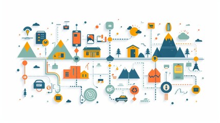 Cartoon vector customer journey map highlighting touchpoints and interactions