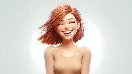 Obraz premium Portrait of a happy smile laughing cartoon character young adult woman female person with ginger hair in 3d style design on light background