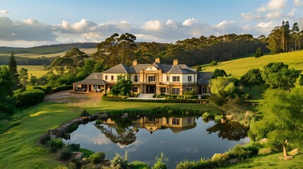 Obraz premium Luxury Estate Home with Pond and Rolling Hills