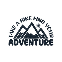 Retro vintage hiking logo design for apparel and clothing brand. adventure, mountain, t shirt design, graphics, print, poster, banner, postcard, flyer