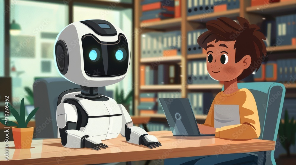 Poster cartoon vector customer enjoying a personalized product recommendation from an ai assistant