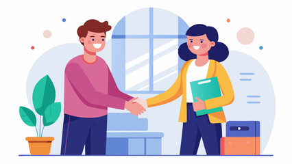  Two people shacking hand after successful business deal, vector art illustration