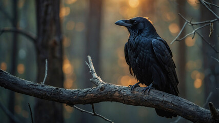 Fototapeta premium raven on a fence