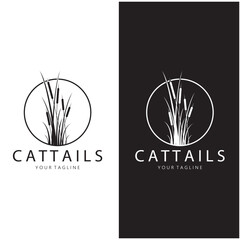 cattails or river reed grass plant logo design, aquatic plants, swamp, wild grass vector