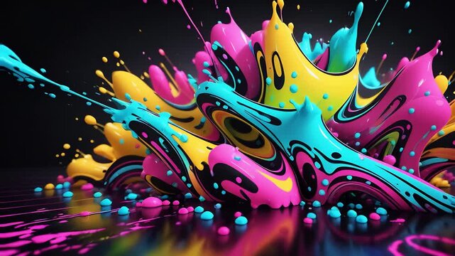 Neon ink color splash, abstract video background, movement of fluid material-4K