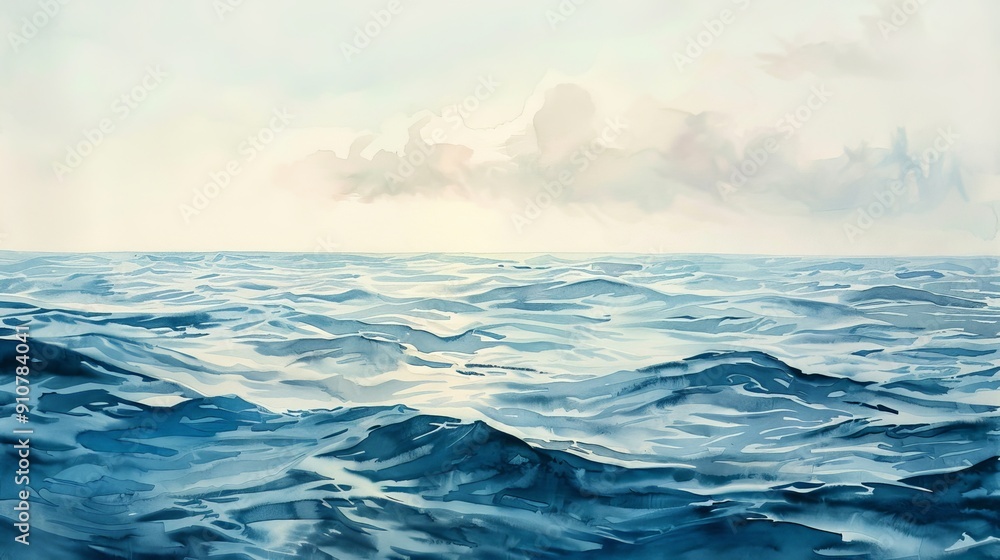 Canvas Prints Reflect on the peacefulness of a watercolor seascape, with gentle waves and a distant horizon