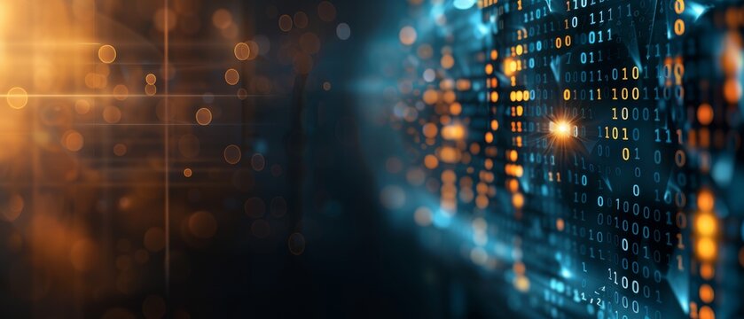 Abstract technology background with digital data, binary code, and illuminated lines. Perfect for tech and data-centric concepts.
