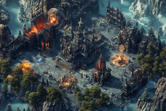 Abstract Drawn Rendering of Fake RTS Game Screenshot for Gaming Industry Generative Illustration