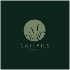 cattails or river reed grass plant logo design, aquatic plants, swamp, wild grass vector
