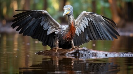 Fototapeta premium Adult Anhinga (Anhinga anhinga), drying its wings 
