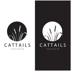 cattails or river reed grass plant logo design, aquatic plants, swamp, wild grass vector