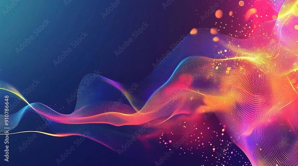 Poster abstract neon flow: a vibrant abstract background with flowing lines and particles in shades of blue