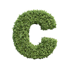 Realistic plant leaves bush alphabet letter c isolated on transparent background, lowercase. It is part of a set which also includes capital or uppercase letters, numbers and shapes.
