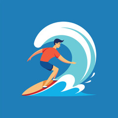 Man Surfing On Big Waves Design Illustration