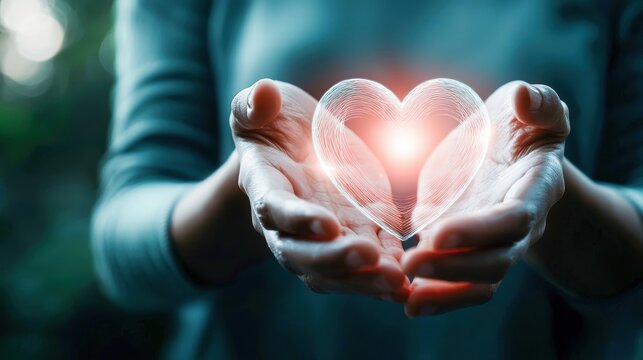 A glowing heart within a circle of intertwined hands, symbolizing trust and spiritual tranquility