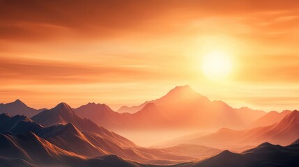 Fototapeta premium A tranquil mountain landscape with a radiant sun, symbolizing trust and spiritual tranquility