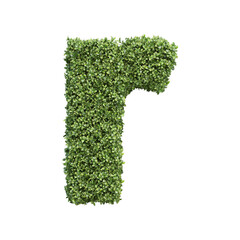 Realistic plant leaves bush alphabet letter r isolated on transparent background, lowercase. It is part of a set which also includes capital or uppercase letters, numbers and shapes. © callmefay