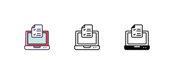 Online Exams Icons thin line and glyph vector icon stock illustration