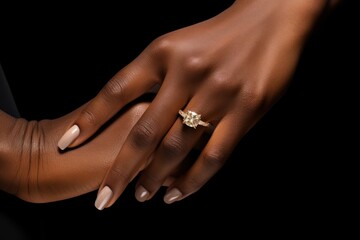 Hand wearing a ring gold with a diamond jewelry finger accessories.