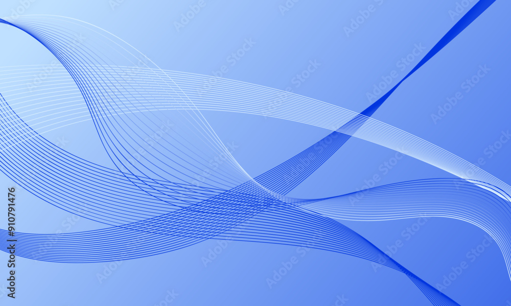 Wall mural blue light smooth lines wave curves on gradient abstract background