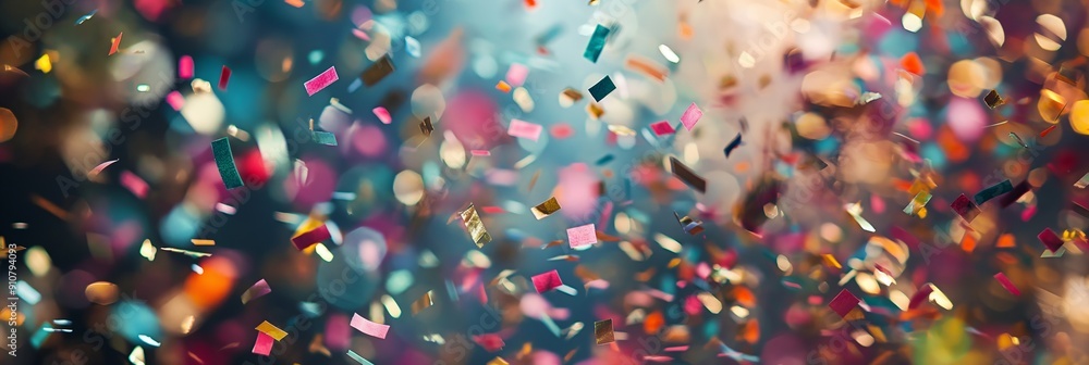 Aufkleber multicolored confetti pieces falling down with a bokeh effect in the background, creating a festive 