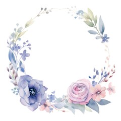 Wedding flowers border watercolor pattern circle wreath.