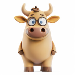 3d render icon of Banteng cartoon plastic 3d clay 