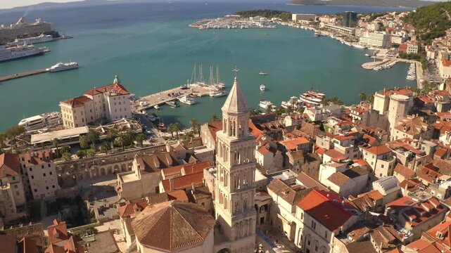 A beautiful aerial view of the church of St. Duje to the city of Split.