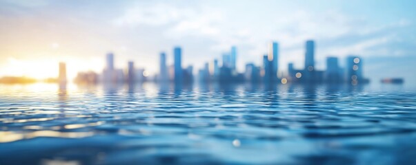 Submerged cityscape due to rising sea levels, global warming, urban impact