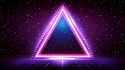 Glowing neon triangle with a cosmic background scene.