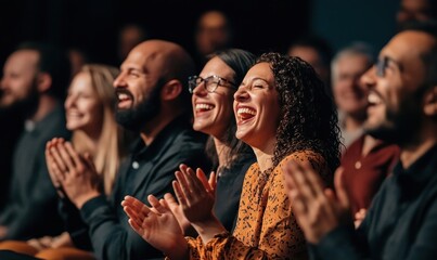 Audience Members Applauding and Laughing at a Performance