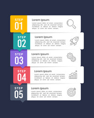 5 options or steps. Vertical infographic menu list design. Business presentation, Report, Planning, and Strategy. Vector illustration.