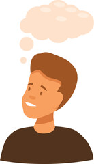 Young man is deep in thought, a contemplative expression on his face as a thought bubble floats above him