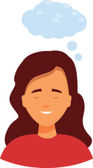 Cartoon illustration of a happy girl with a thought bubble, concept of dreaming and fantasizing