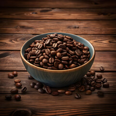 Fototapeta premium free photo dark coffee beans in a bowl on a brown