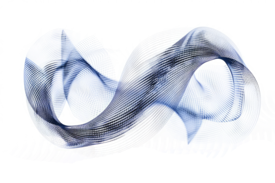 abstract with a wavy circle made from digital pixels, suggesting a connection to technology, on a white background